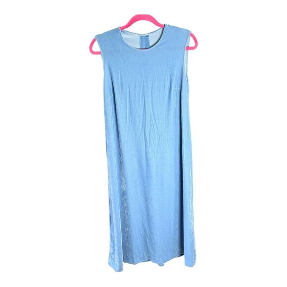 Handmade Blue Velour Sleeveless Dress with Matching Open Jacket | Artisan Vintag - Picture 3 of 7